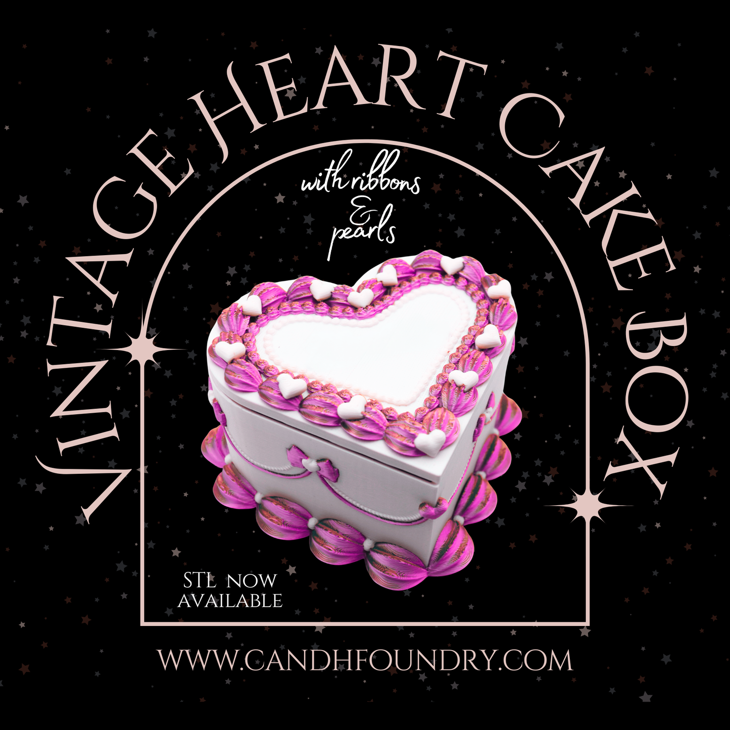 Vintage Heart Fake Cake Jewelry Trinket Box - Ribbons & Pearls STL File